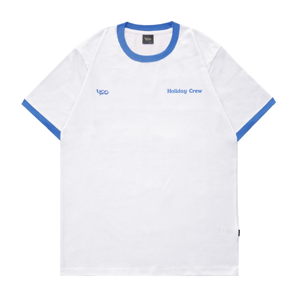 4.20 T-Shirt Holiday Crew Ringer Tee Blue White 24s Cotton
