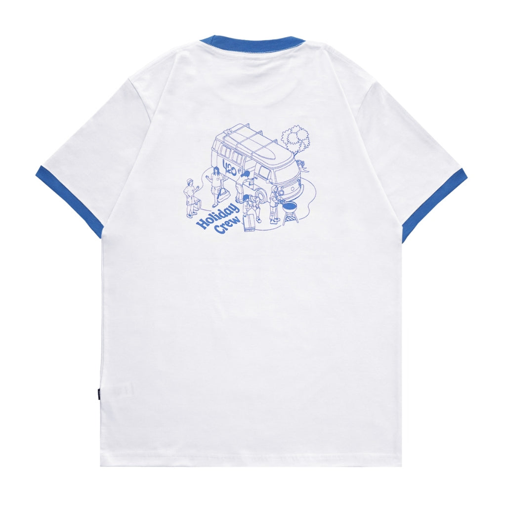 4.20 T-Shirt Holiday Crew Ringer Tee Blue White 24s Cotton